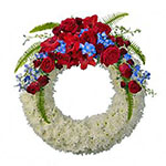 White Wreath with Red Crown on Stand<br>紅冠白花圈連架