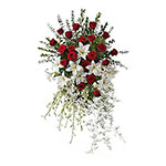 Red and White Rose and Lily Spray on Stand